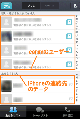 commのユーザーとiPhoneの連絡先
